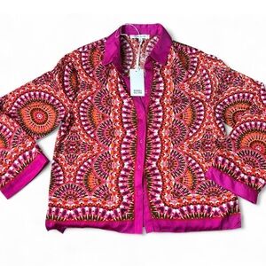 Rose + Olive Moroccan peasant collared button blouse in pink and or size Small